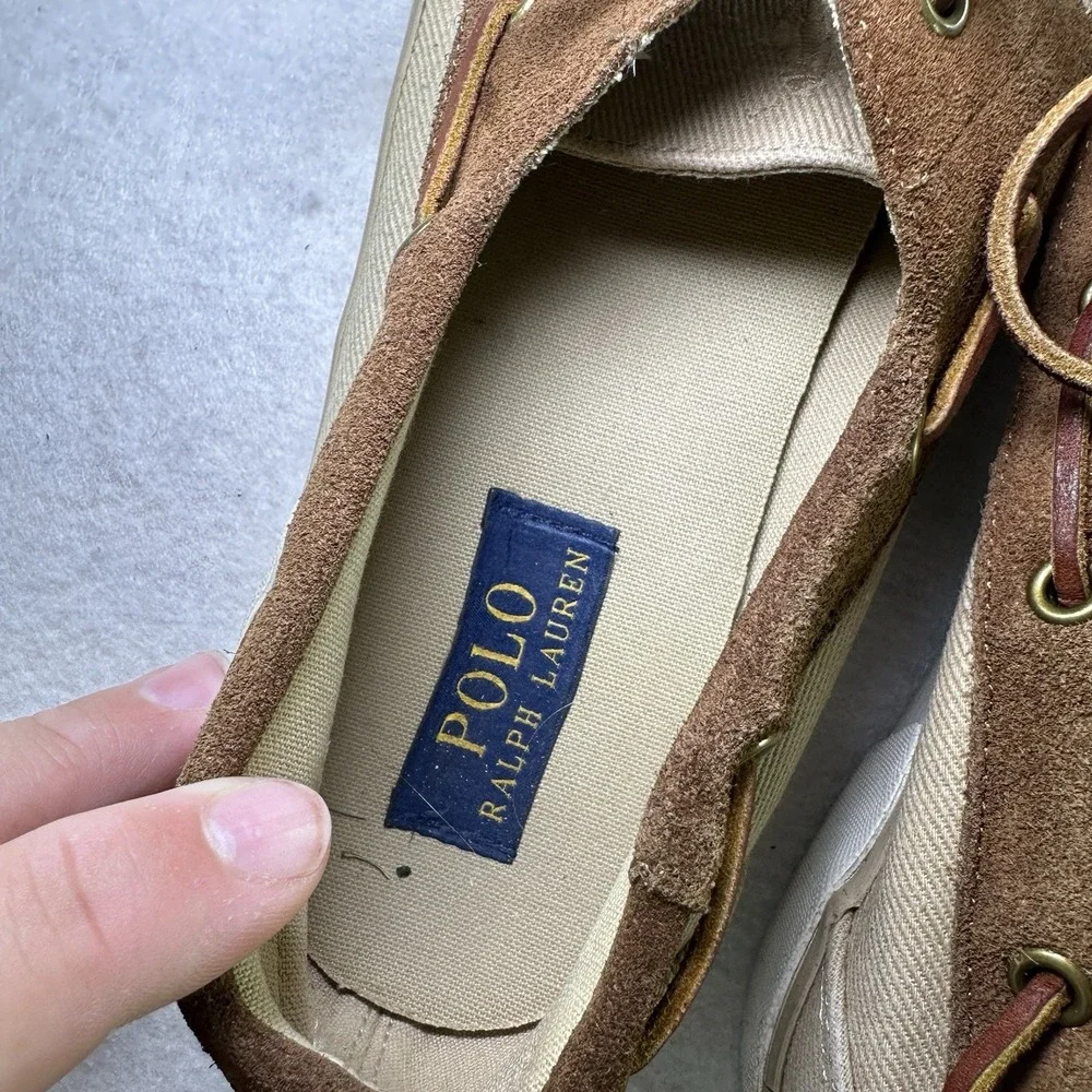 Polo Ralph Lauren Boat Shoes Mens 10.5 D Rylander Beige‎ Leather Lace Up